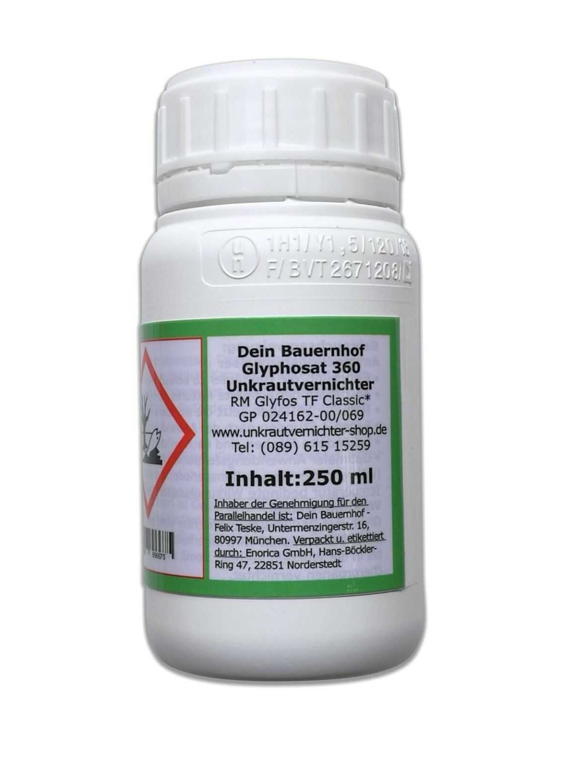 Glyphosat 1x 250 ml Unkrautvernichter Dein Bauernhof Glyfosat 360 k. Sachkunde