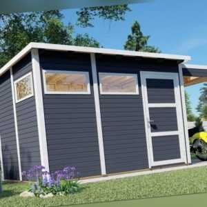 Gartenhaus + Anbau ca. 470x234 cm ANTHRAZIT Gerätehaus Holzhaus Holz Schuppen