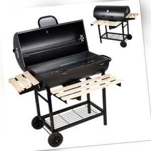 Grillwagen Holzkohlegrill Mit Deckel Temperaturanzeige Holz-Ablagen Gartengrill