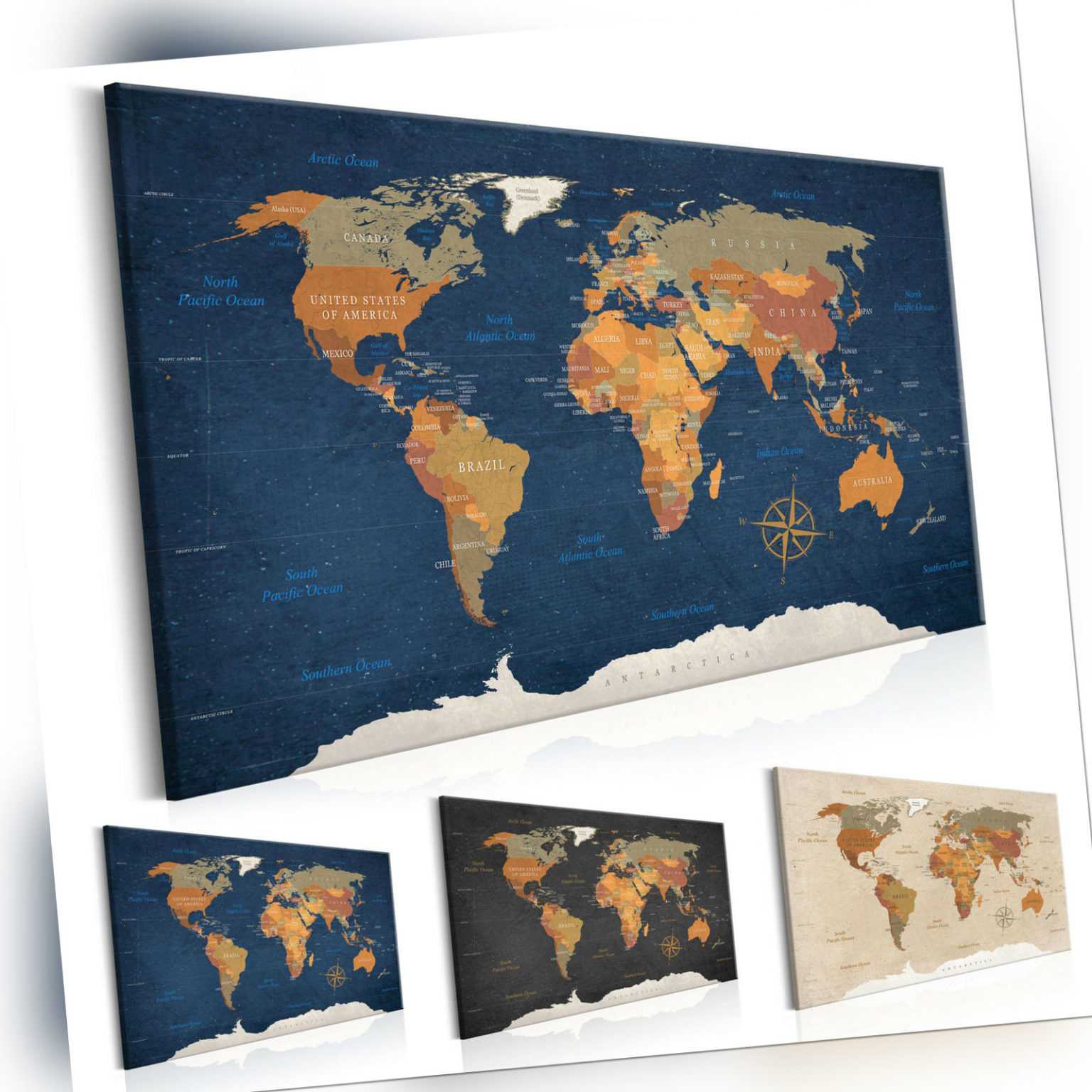 Kork Pinnwand Weltkarte Wandbilder Landkarte Leinwand Bilder xxl k-C-0048-p-b