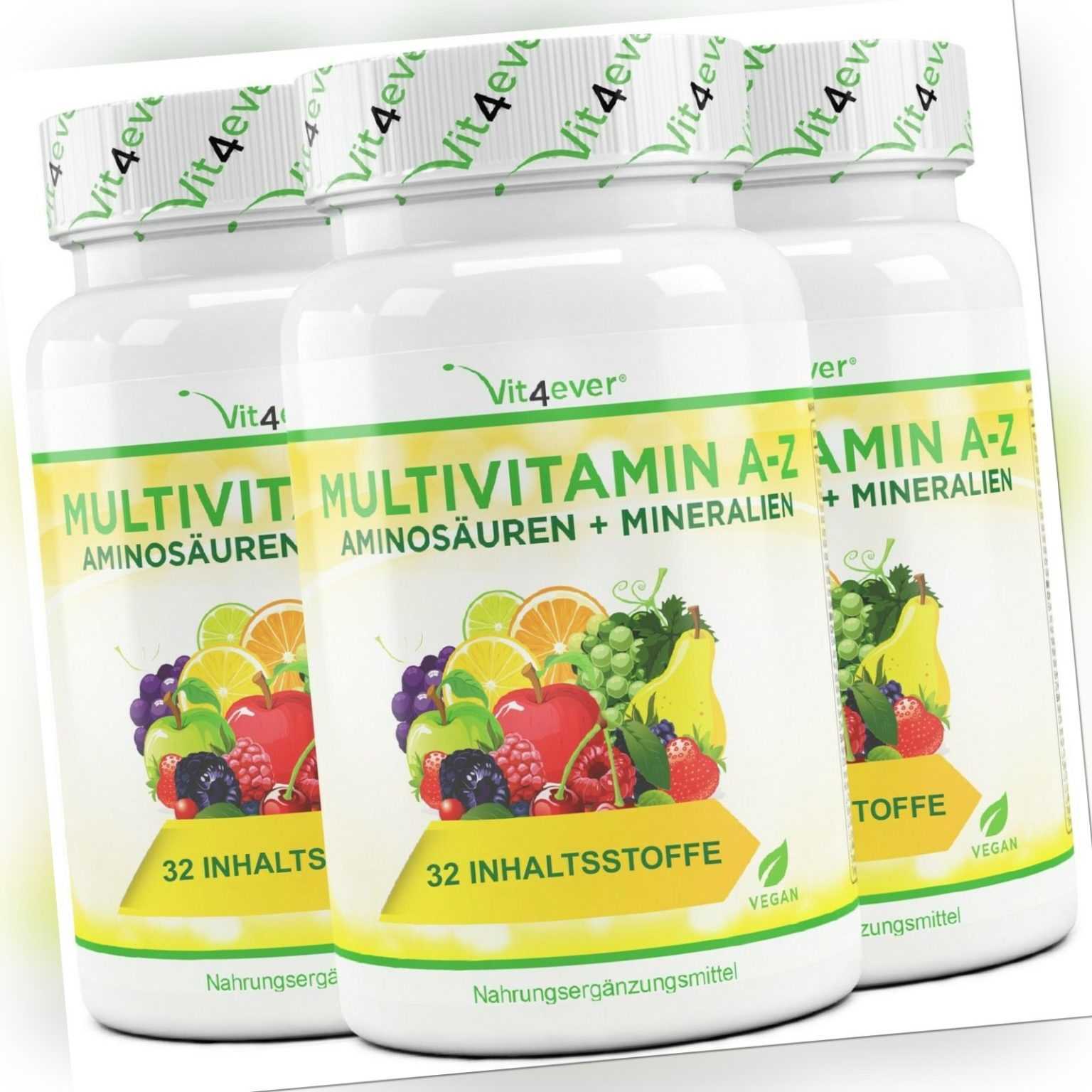 3x Multivitamin A-Z = 360 Tabletten Multivitamin hochdosiert 32 Wirkstoffe Vegan