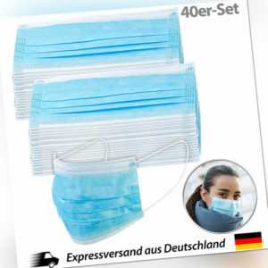 40er-Set Medizinische Mund- & Nasen-Masken, 3-lagig, unsterilisiert