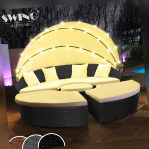 LED - Sonneninsel Rattan Lounge Gartenliege Polyrattan Sitzgruppe Liege Insel