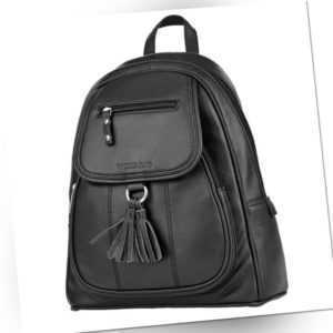 Rucksack Leder Damen schwarz Echtleder Vollleder Damentasche Freizeit WOODBAG