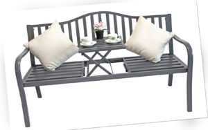 2in1 Metall Gartenbank mit Klapptisch Bank Parkbank Sitzbank Terrasse Möbel grau