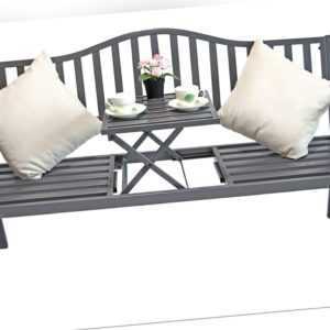 2in1 Metall Gartenbank mit Klapptisch Bank Parkbank Sitzbank Terrasse Möbel grau