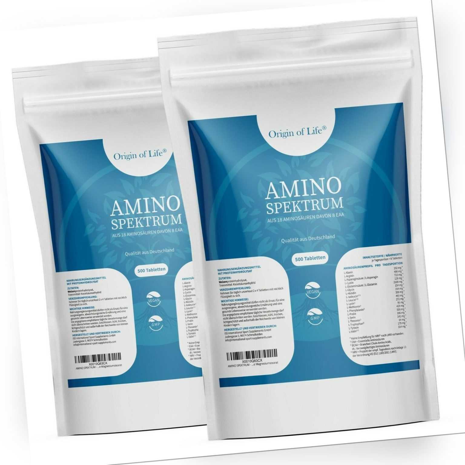 1000 AMINO SPEKTRUM Tabletten a 1000mg -18 Aminosäuren mit EAA + BCAA Glutamin