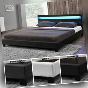 Polsterbett Kunstlederbett Doppelbett LED Bettgestell Leder Lattenrost ArtLife®