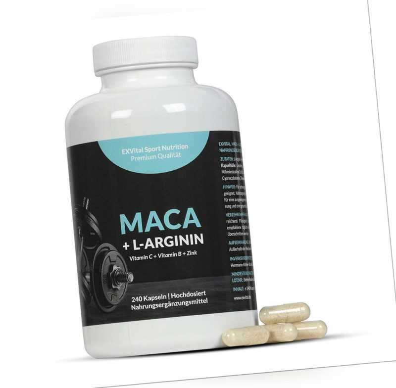 Maca 4000mg+ L-Arginin 1800mg+ Vitamine+ Zink, hochdosiert 240 Kapseln, EXVital