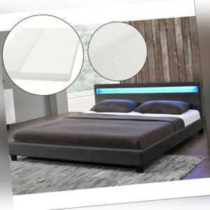 Polsterbett Doppelbett mit LED Bettgestell Kunstlederbett Matratze 160 x 200 cm