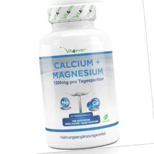 Calcium + Magnesium - 360 Tabletten - 1200 mg pro Tag - Vegan - Hochdosiert