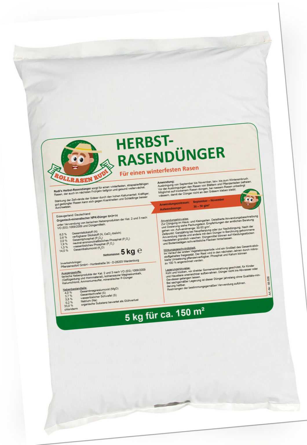 Herbst-Rasendünger mit Langzeitwirkung  5 kg - Rollrasen Rudi