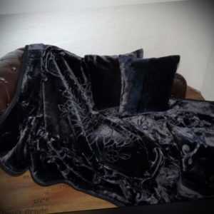 3tlg. Set Luxus Tagesdecke Kuscheldecke Decke schwarz + 2 Kissen