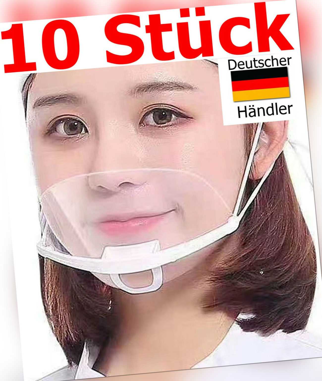 10 x St.Gesichtsschild Plastik Schutzvisier Gesichtsvisier Maske Mundschutz Kinn