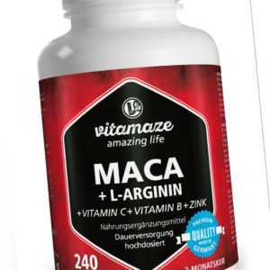 (€9,68/100g) Maca Kapseln hochdosiert + L-Arginin + Vitamine + Zink 240 Kapsel