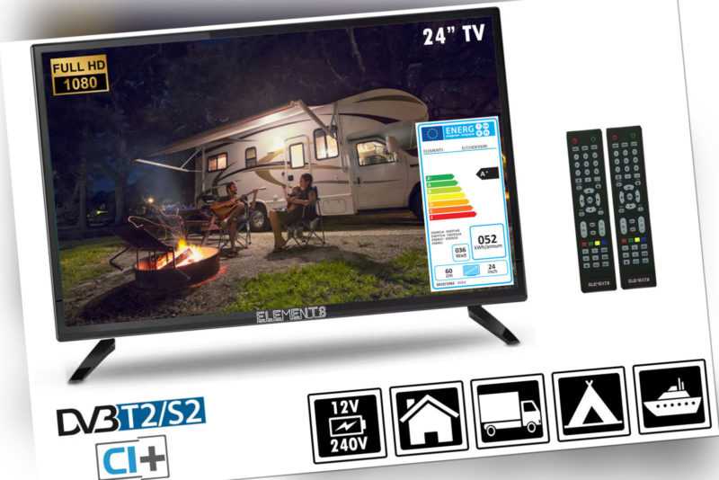 Elements Fernseher LED TV 24" Zoll Full HD DVB-T2/S2 Camping/Wohnwagen 220V/12V