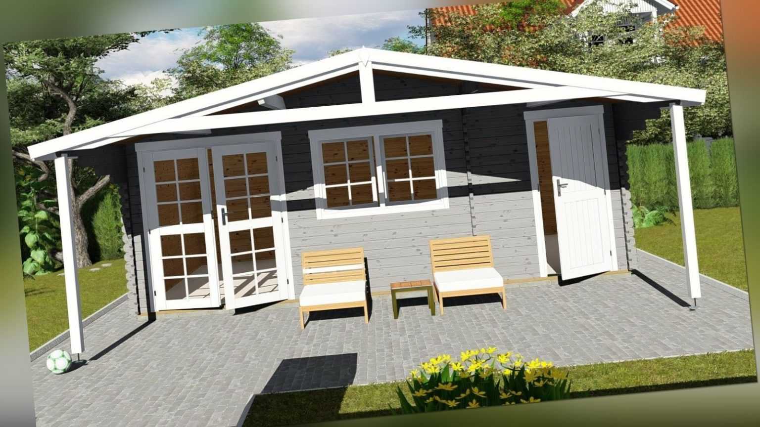 Gartenhaus 2-Raum aus Holz mit Anbau, Blockhaus 6x4M+2.1M, 40mm, Lisa EB40058L