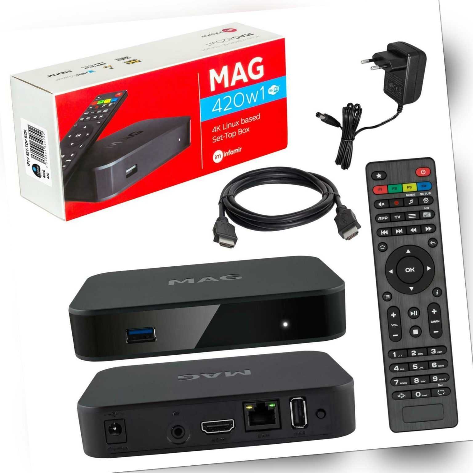 MAG 420W1 IPTV HEVC H.265 4K HDMI WiFi WLAN UHD 60FPS Linux USB LAN Internet TV