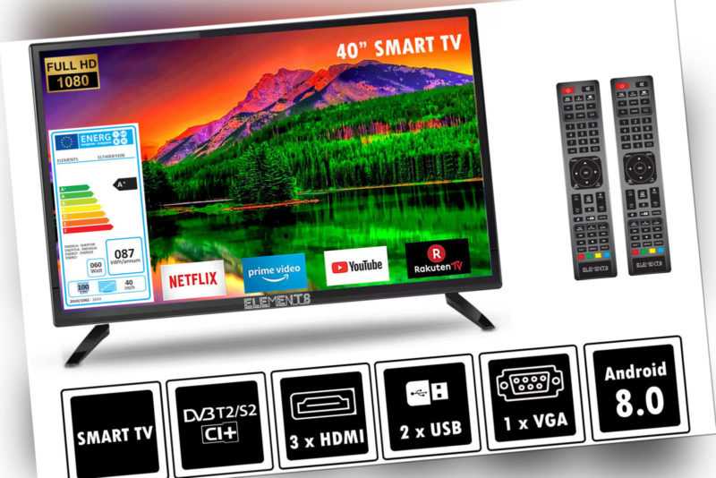 Elements Fernseher LED Android Smart TV 40" Zoll Full HD DVB-T2/S2 2x Remote