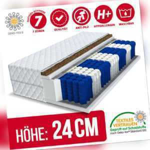 Matratze 140x200 Taschenfederkern H3 und H4 HOME MAX 7 Zonen Kokos Bett Matratze