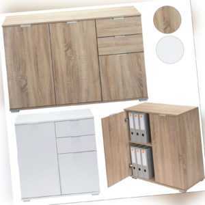 DEUBA® Sideboard Kommode Mehrzweckschrank Schubladen Holz Flur Eiche Weiß Matt