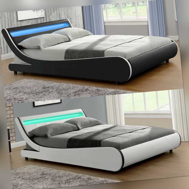 Polsterbett Doppelbett Bettgestell Bett LED Lattenrost Kunstlederbett ArtLife®
