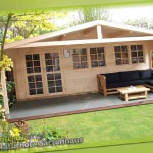 Gartenhaus Holz Vordach 2.1M, Blockhaus 6x3M + 2.1M 40mm Madrid EB40010F18