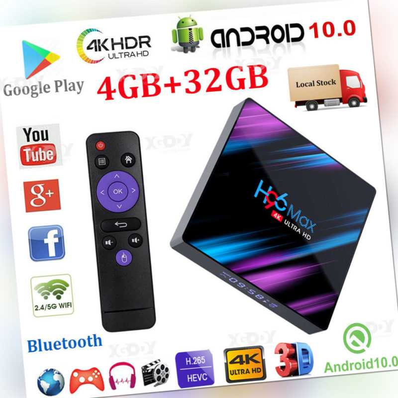 H96 MAX 4+32G Android 10.0 OS TV BOX 5G WiFi BT Quad Core HDMI USB3.0 UHD Films
