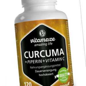 (€16,07/100g) Curcuma Kurkuma Kapseln + Piperin Curcumin hochdosiert + Vitamin C
