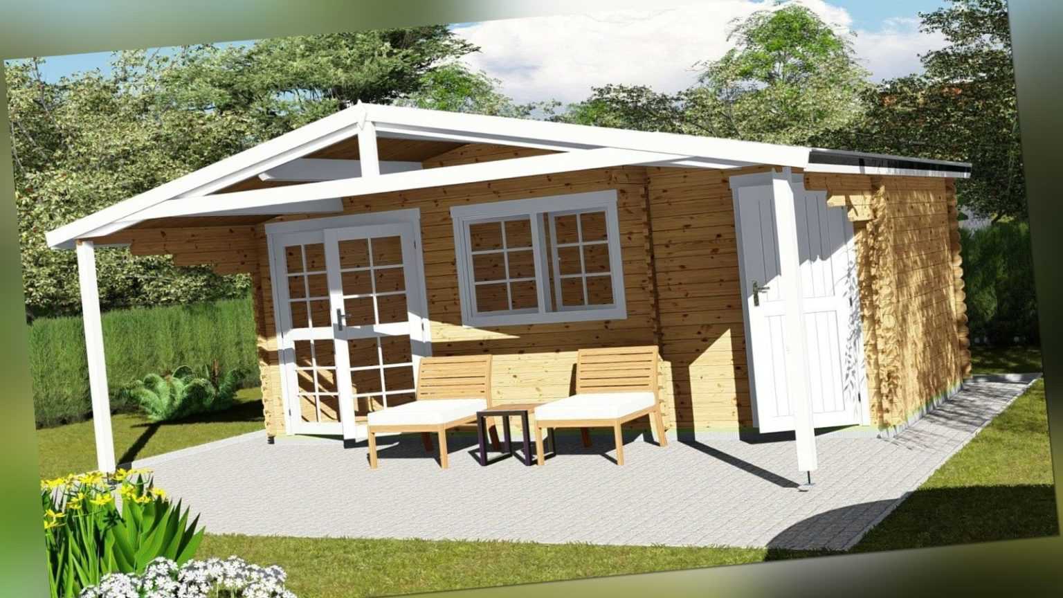 Gartenhaus aus Holz mit Anbau 2-Raum Blockhaus 6x3M + 2.1M, 40mm Lisa EB40057L