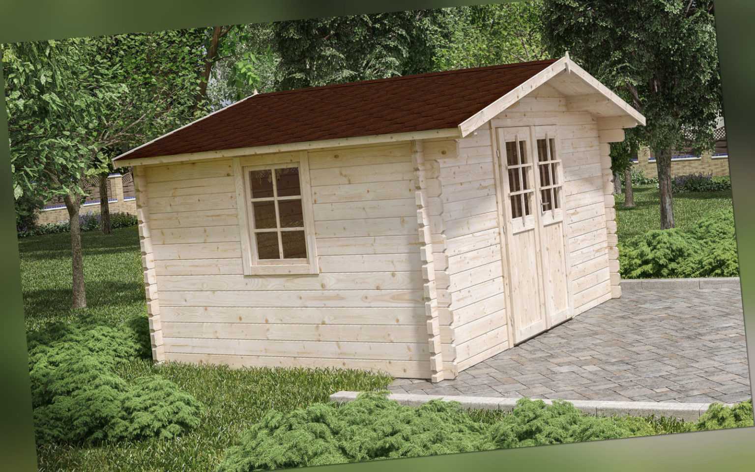 44 mm Gartenhaus ca. 400x300 cm + FUSSBODEN Gerätehaus Blockhaus Holzhaus Holz