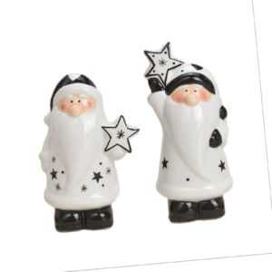 Weihnachtsmann Dekofigur in schwarz weiß aus Keramik NEU