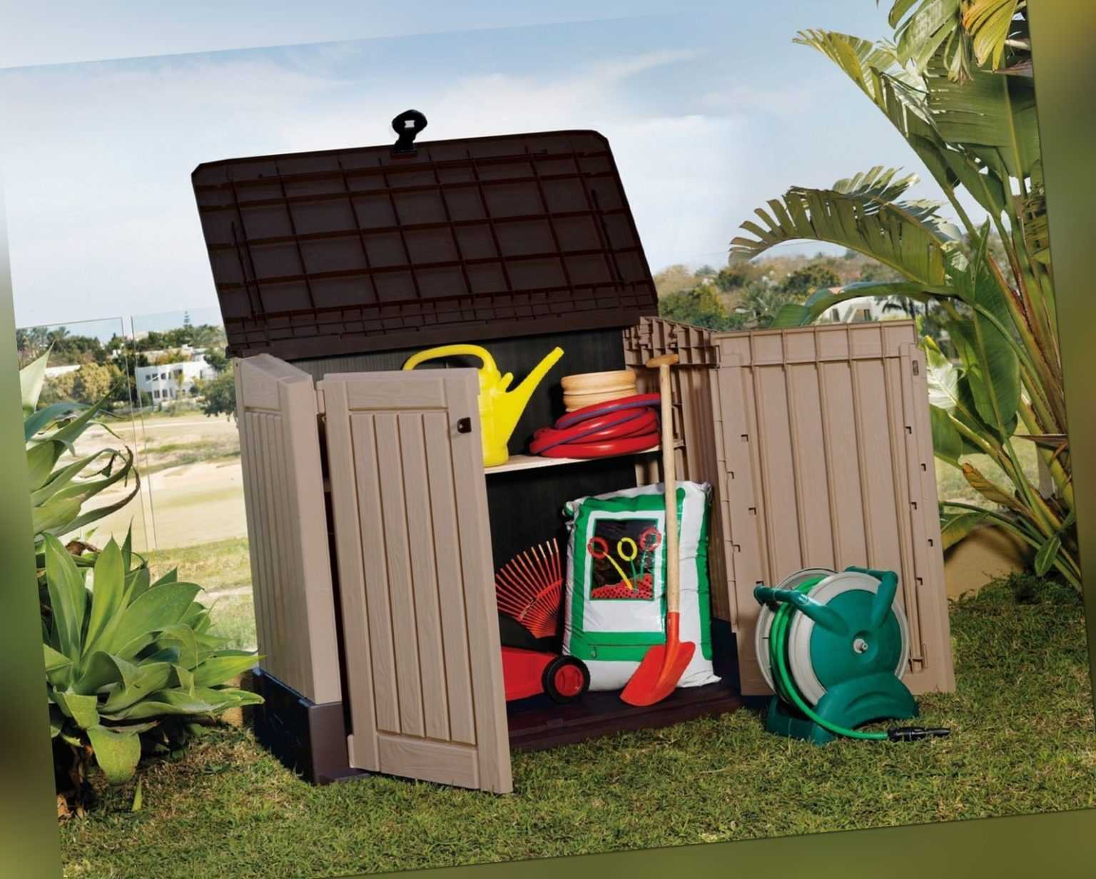 Mülltonnenbox Keter Beige Mülltonnenverkleidung Aufbewahungsbox Gartenschuppen