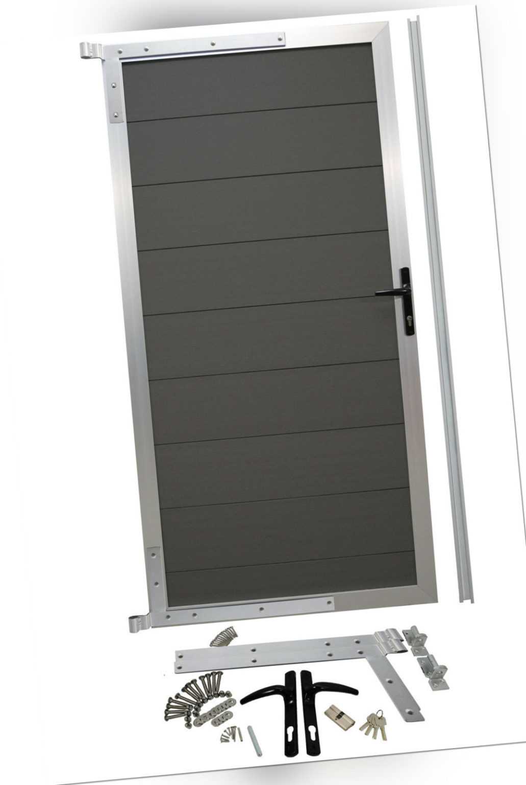 WPC Alu Zauntür Tür Gartentür Gartentor Anthrazit (beidseitig) 90 X 183 cm