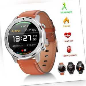 Bluethooth Smartwatch IP68 Blutdruck Pulsuhr Fitness Tracker Leder Sport Uhr DHL 