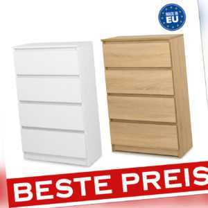 Schöne moderne Kommode mit 4 Schubladen  Sideboard  Schrank Weiß Sonoma