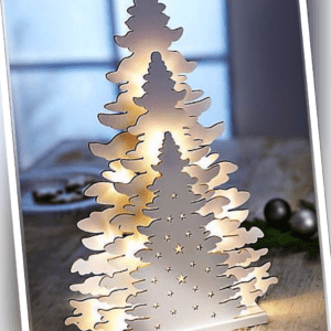 Led Tannenbaum aus Holz Weiß Weihnachtsdeko Tischdeko Fensterdeko Silhouetten 3D