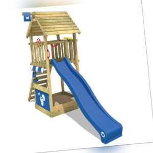 WICKEY Spielturm Klettergerüst Smart Club mit blauer Wellenrutsche und Holzdach