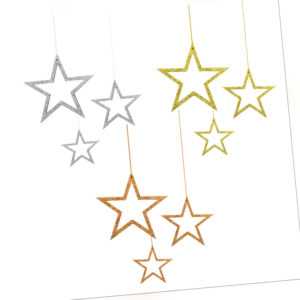 3 Holz Sterne mit Glitzereffekt und Schnur Weihnachten Weihnachtsdeko - wählbar