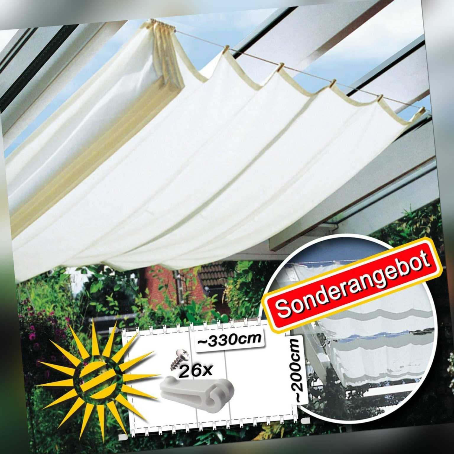 1 - B Seilspannmarkise weiss ca. 320x200 cm Pergola Wintergarten Beschattung