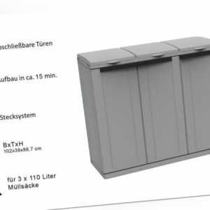 XXL Gartenschrank Kunststoffschrank Gartenbox Müllbox mit Müllsackhalter Grau