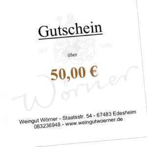 Gutschein Einkaufsgutschein Geschenkgutschein 50€ Weingut Wörner Edesheim Pfalz