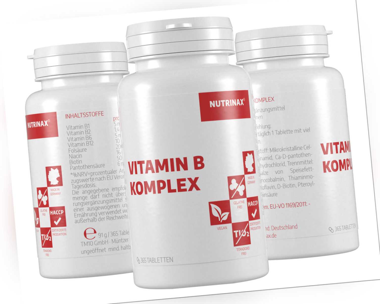 Nutrinax Vitamin B Komplex - 730 Vitamin B Tabletten hochdosiert Vitamin B6 B12
