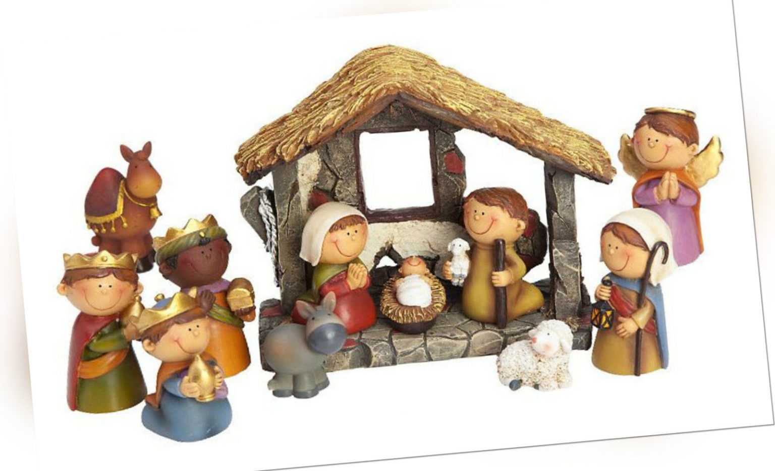 Kleine Deko Weihnachts Krippe 12-tlg Kinder Krippenfiguren mit Stall Weihnachten