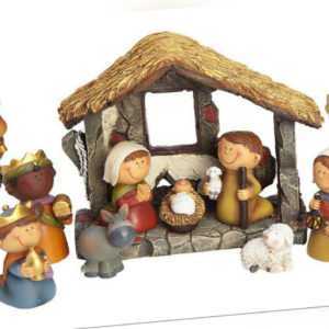 Kleine Deko Weihnachts Krippe 12-tlg Kinder Krippenfiguren mit Stall Weihnachten