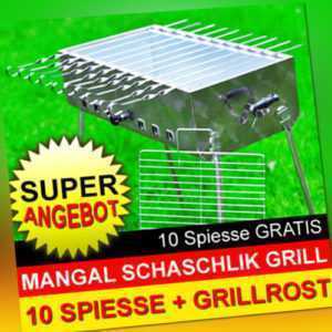 MANGAL MEGA Schaschlik Grill aus Edelstahl + 10 Spiesse GRATIS + MODEL 2020