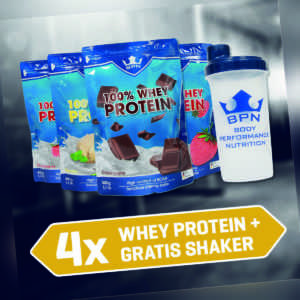 Power Pack - 4x 100% Whey Protein + Gratis Shaker, Eiweiß Shake, Proteinpulver