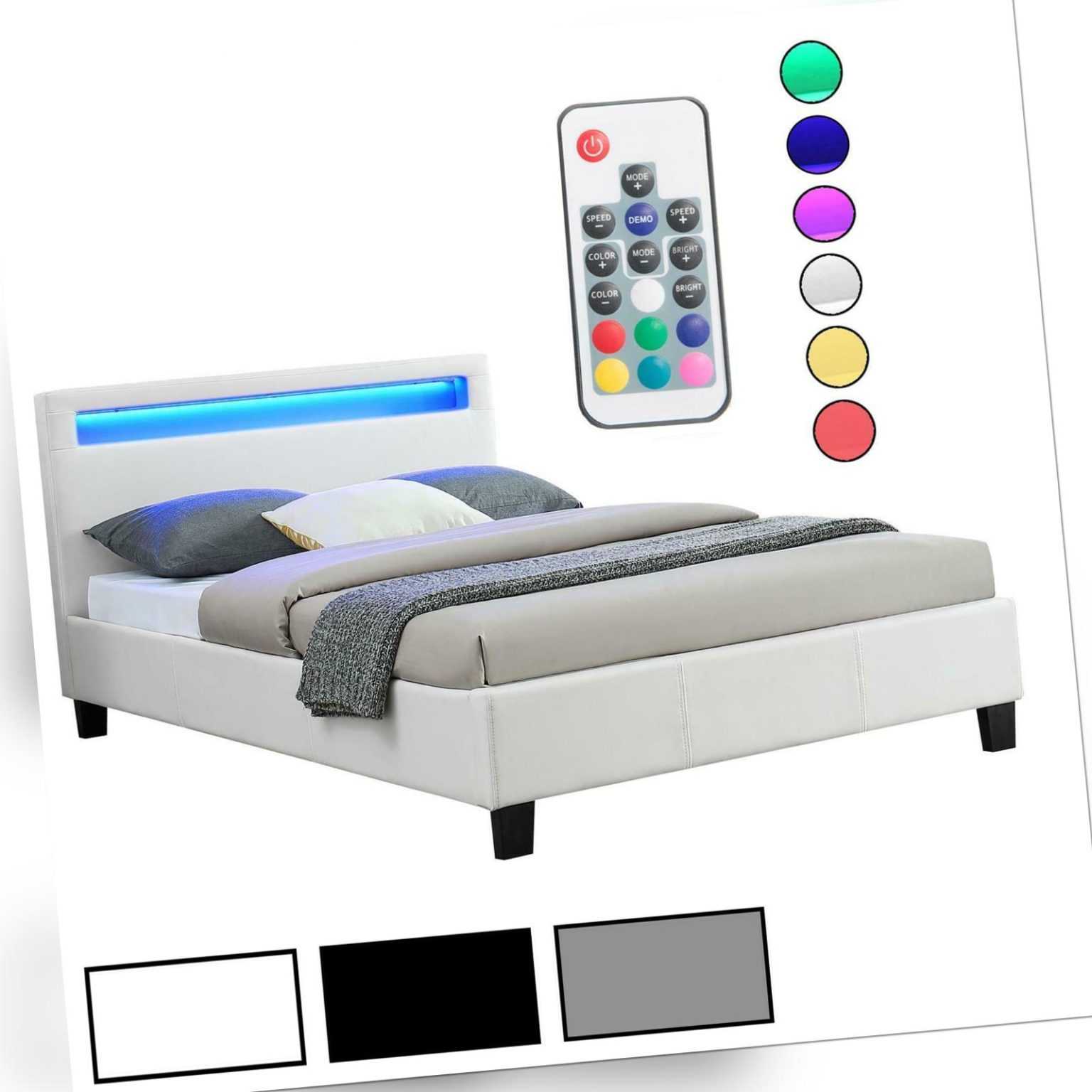 Polsterbett mit LED Einzelbett Doppelbett Jugendbett 120 x 200 cm Kunstleder