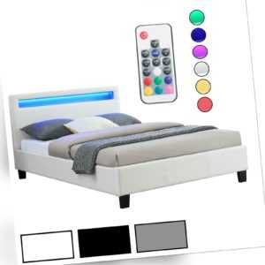 Polsterbett mit LED Einzelbett Doppelbett Jugendbett 120 x 200 cm Kunstleder