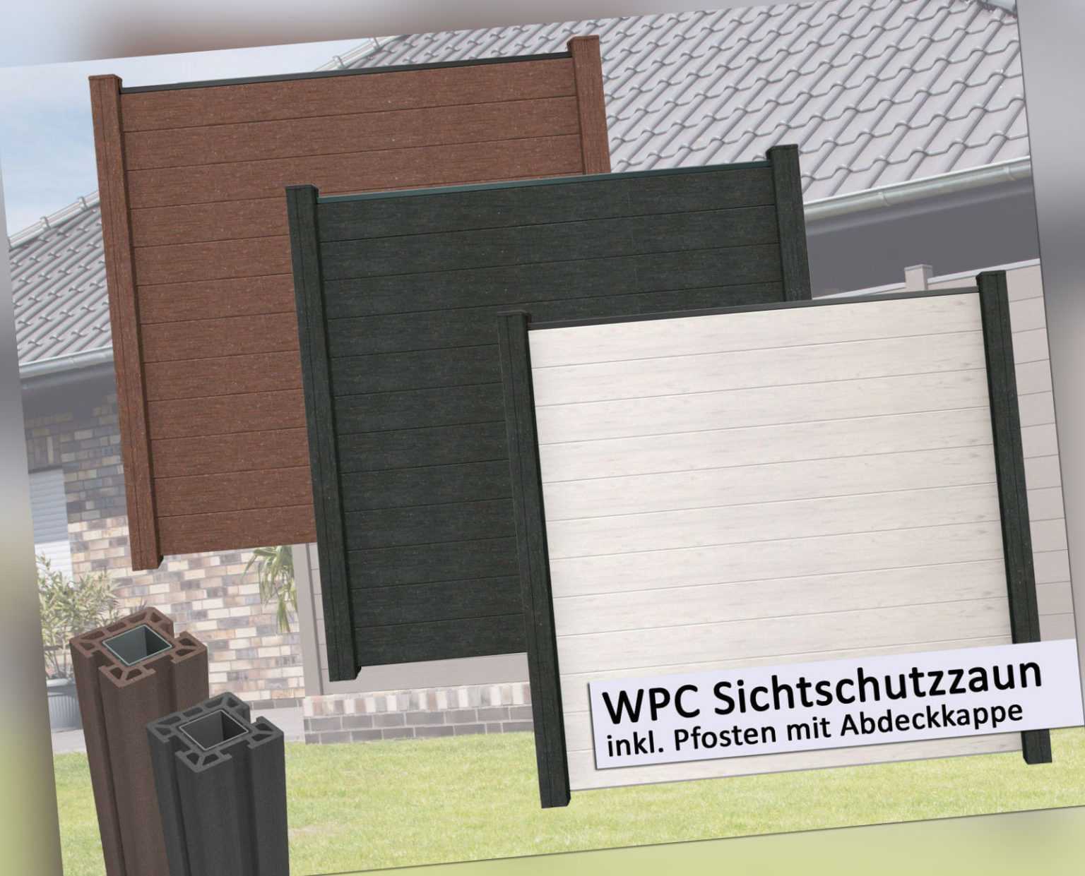 WPC / BPC Sichtschutz mit Pfosten Sichtschutzzaun Gartenzaun Zaun Stecksystem